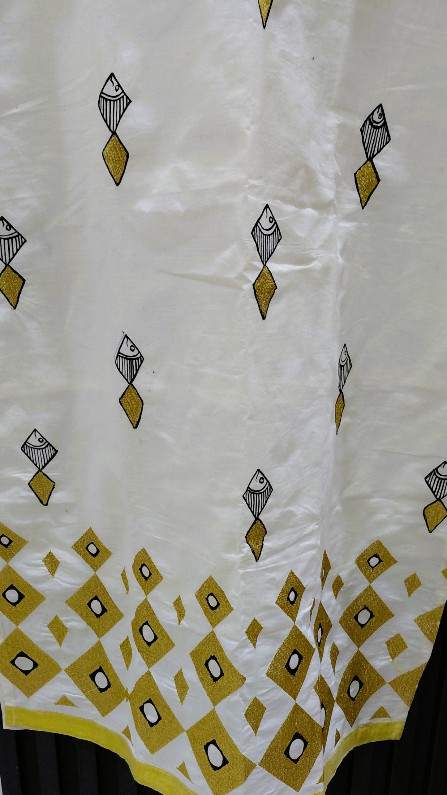 Hand-Painted Madhubani Kerala Cotton Kurta • Off White & Gold • Available in L, XL & XXL