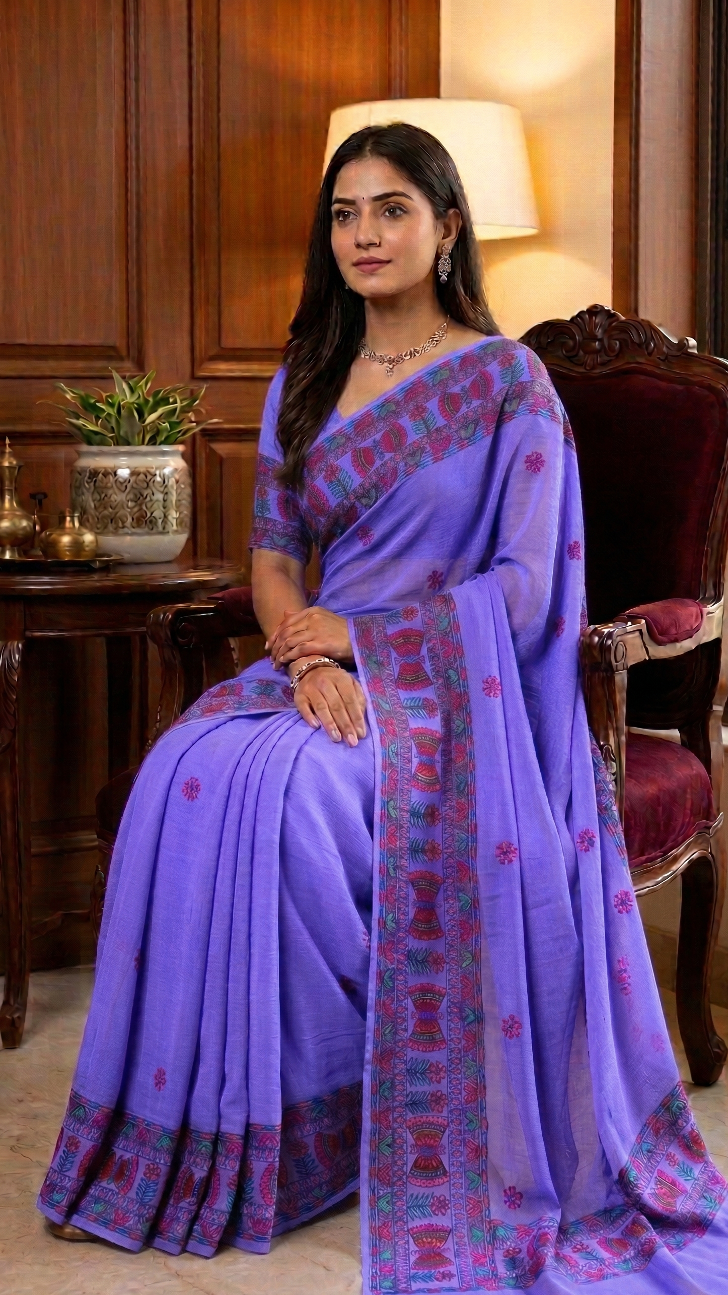 Electric Violet Georgette madhubani hand painted Saree