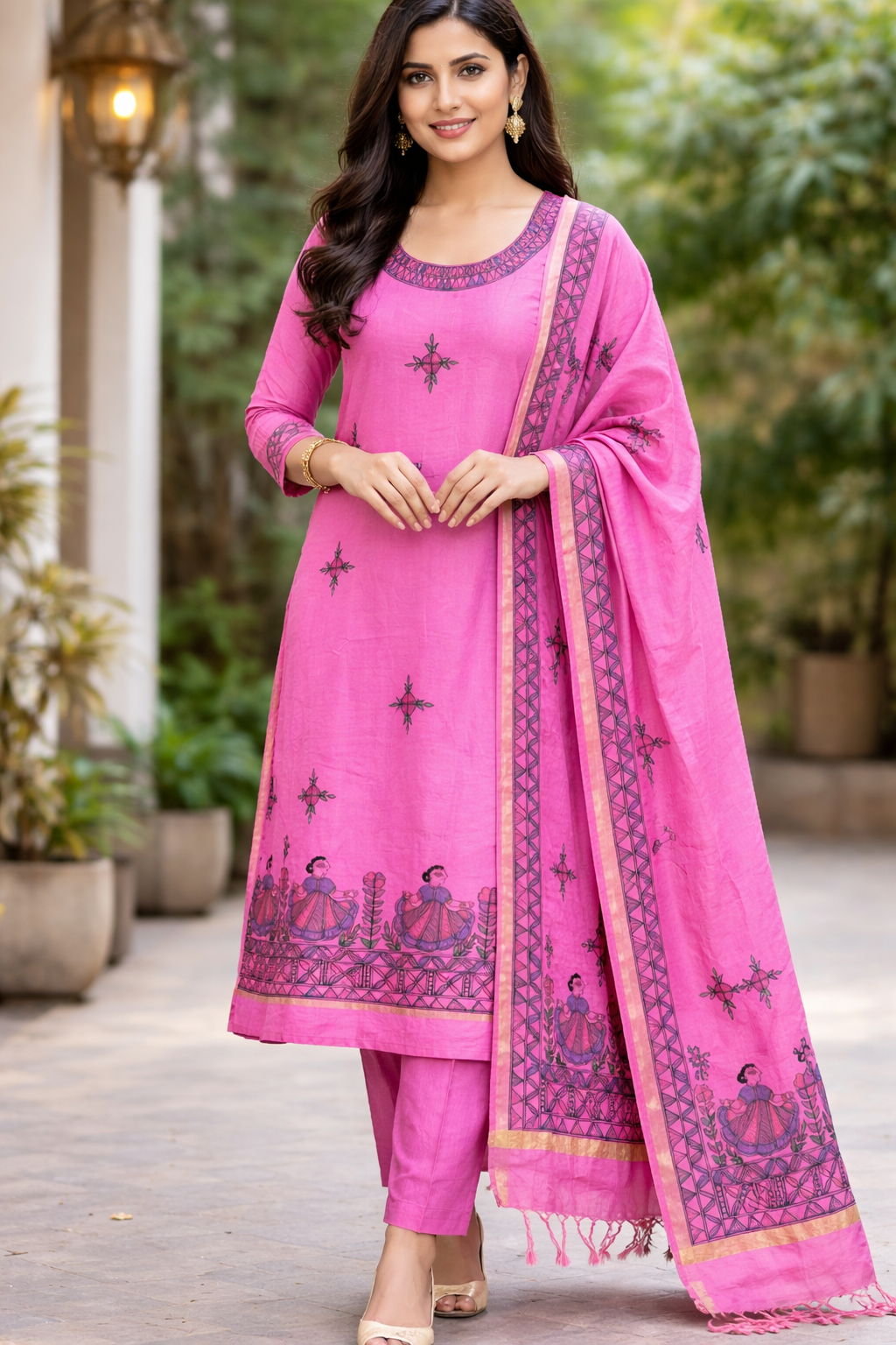 pink ethnic hand painted suit set india
