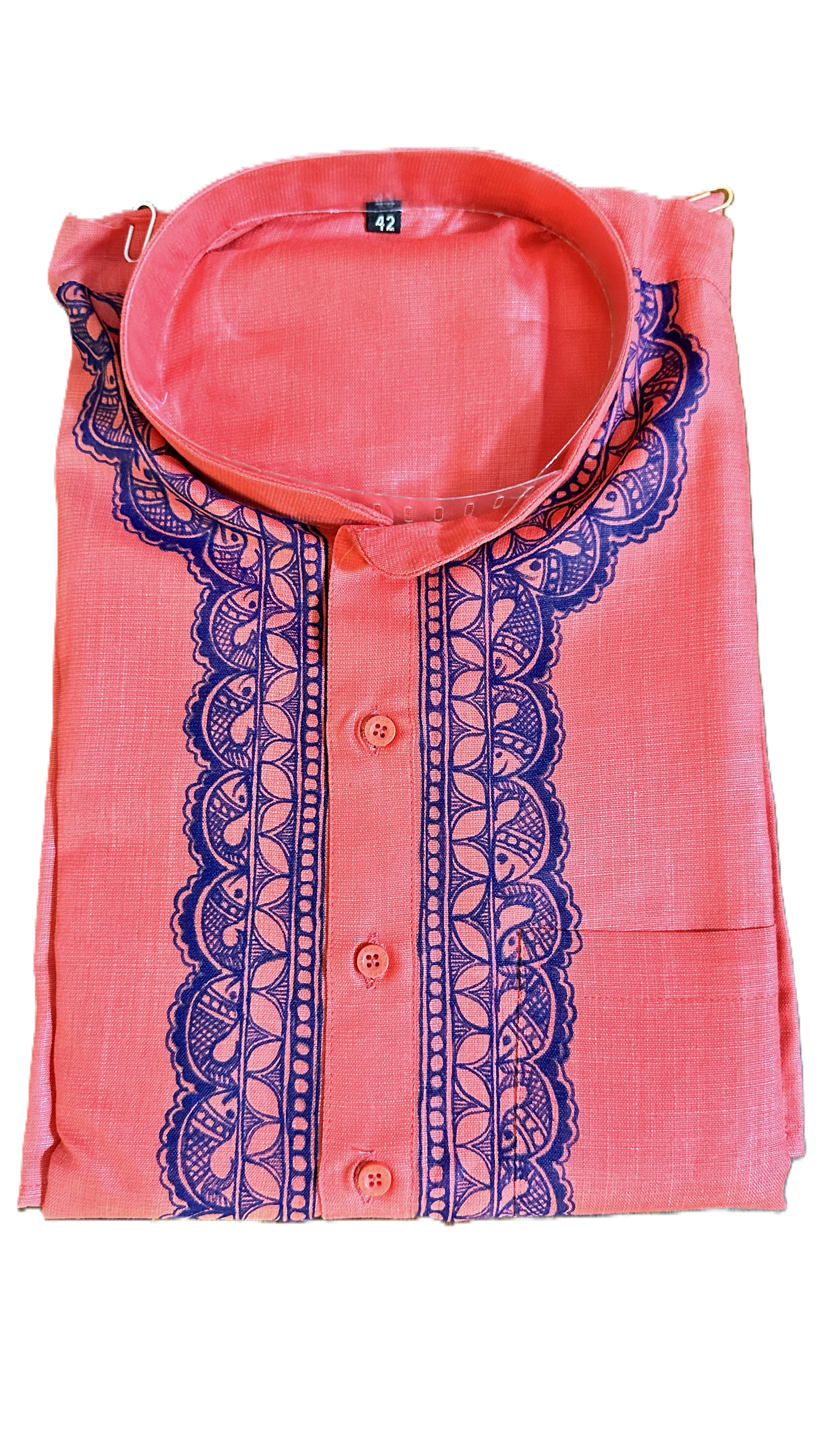 Men's pink Kurta Madhubani hand painted 