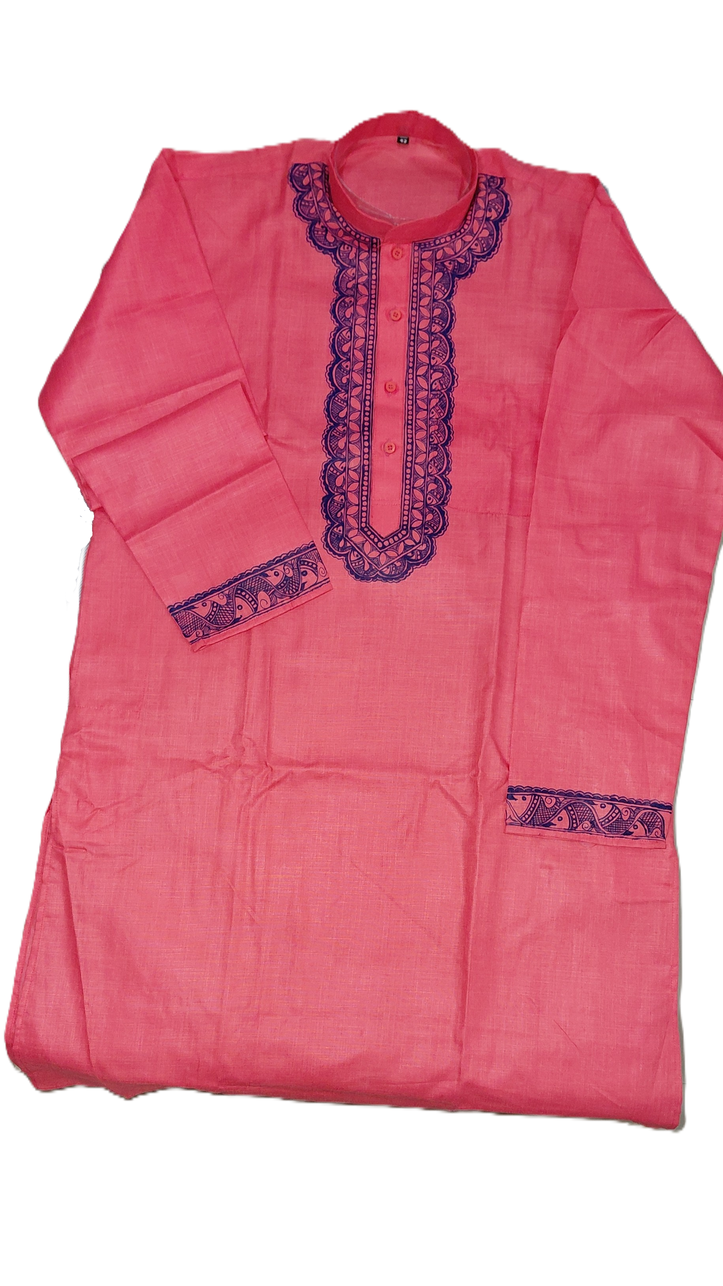 Hand-Painted Madhubani Kurta Payjama Set for Men – Coral Pink | Minimal Art | Pure Elegance