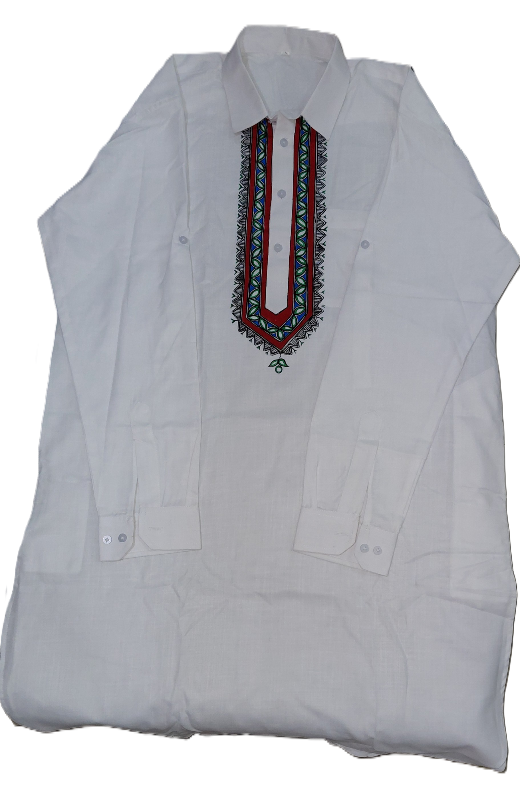 madhubani hand painted white pathani kurta for men