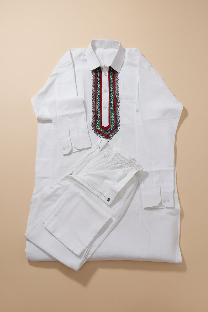 Madhubani hand painted White kurta payjama set for Men