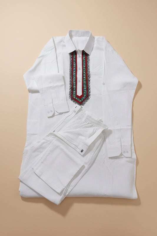 Madhubani hand painted White kurta payjama set for Men