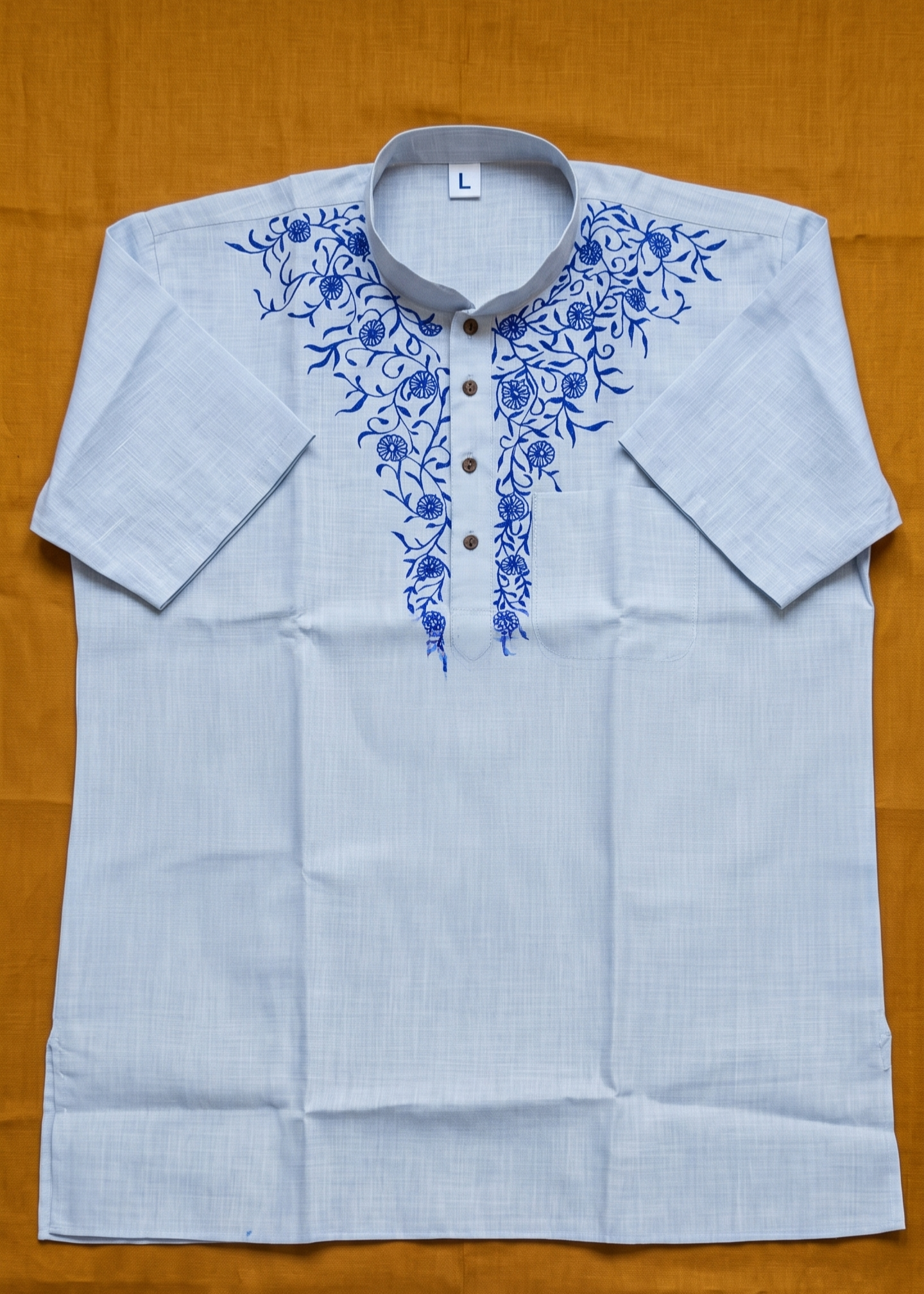 Hand-Painted Madhubani Art Men's Short Kurta • White • Linen-Cotton