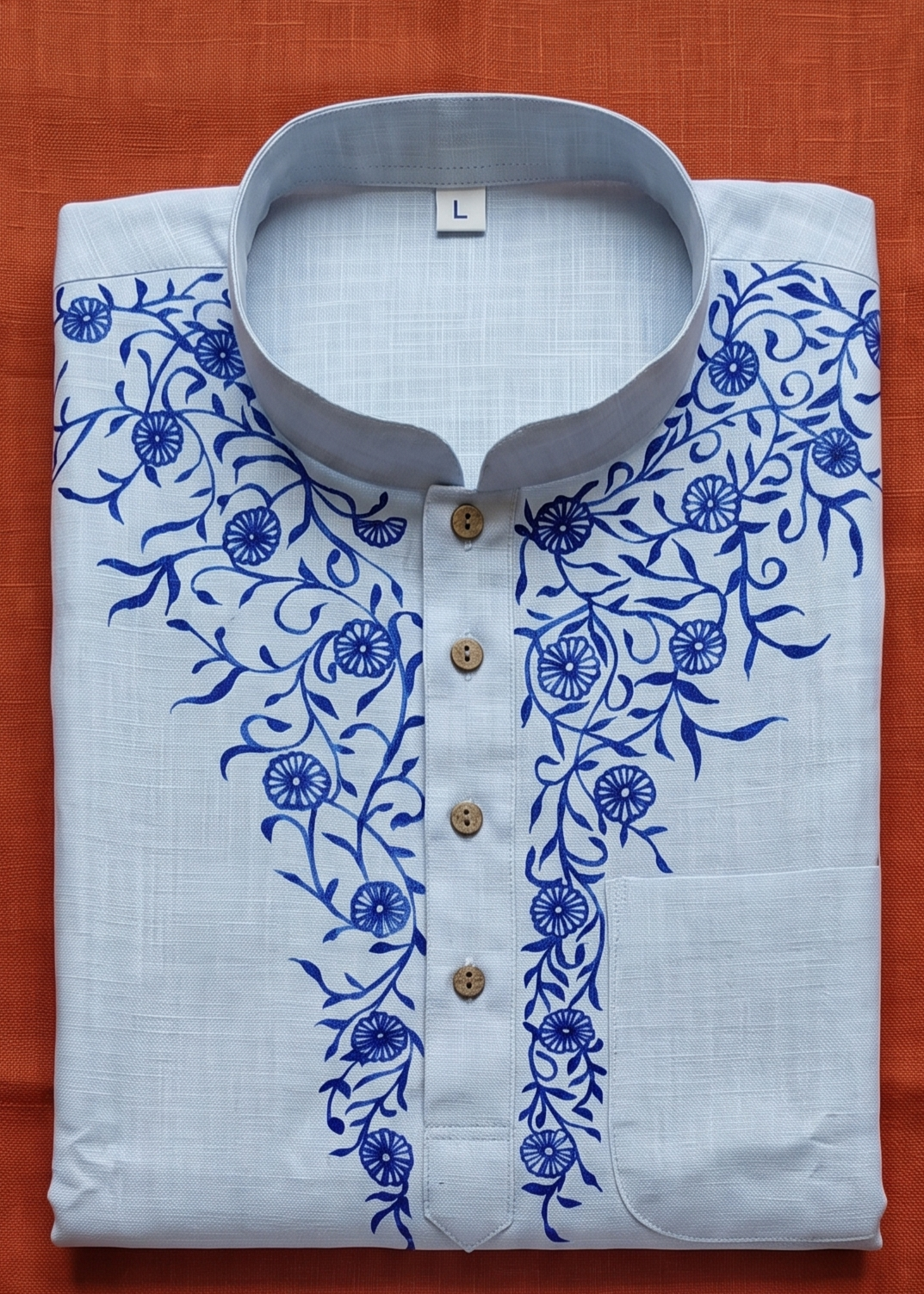 Hand-Painted Madhubani Art Men's Short Kurta • White • Linen-Cotton