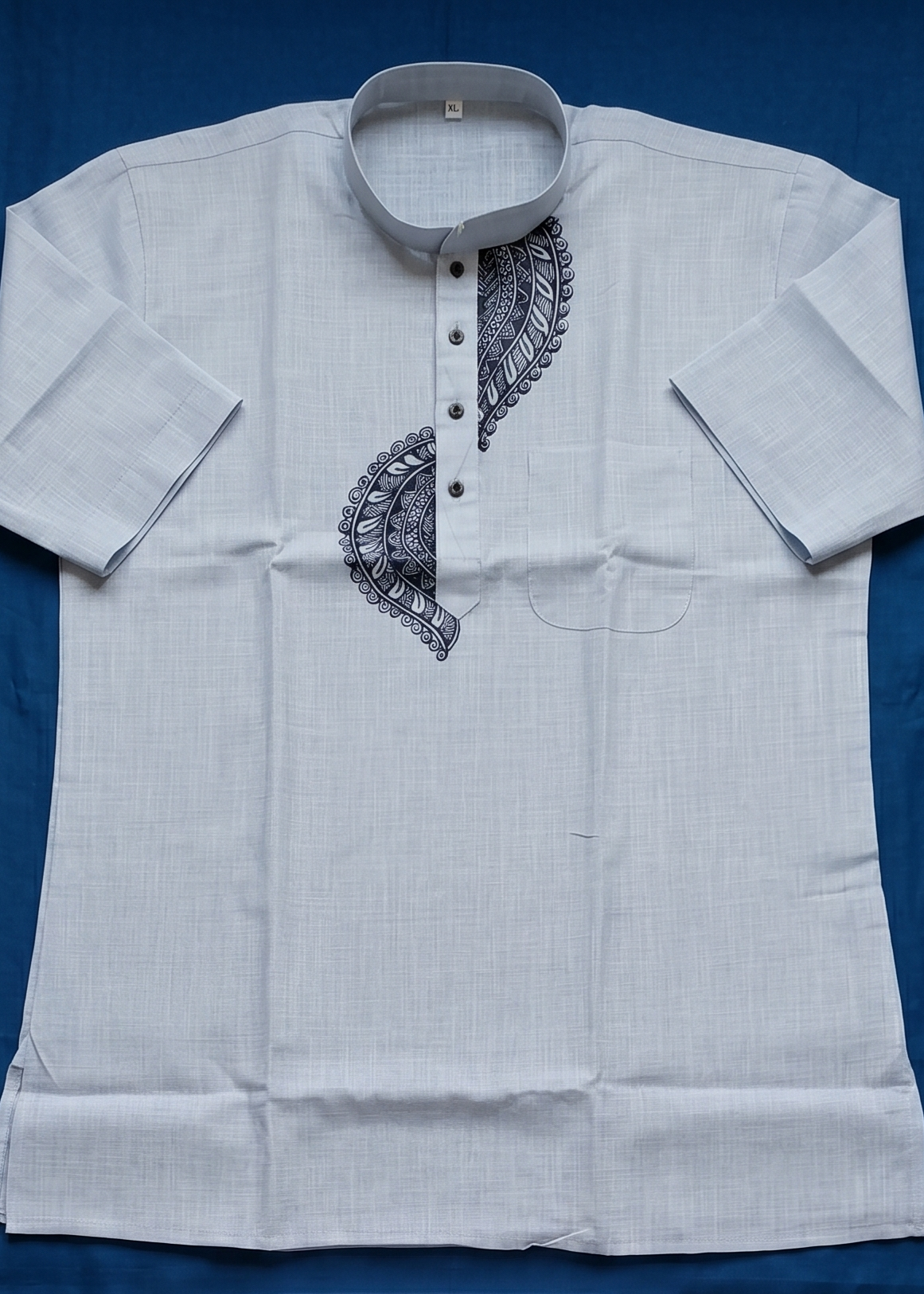 Hand-Painted Madhubani Art Men's Short Kurta • White • Linen-Cotton