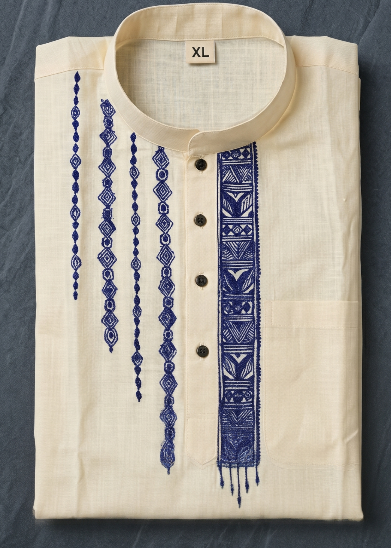 Hand-Painted Madhubani Art Men's Short Kurta • Cream • Linen-Cotton