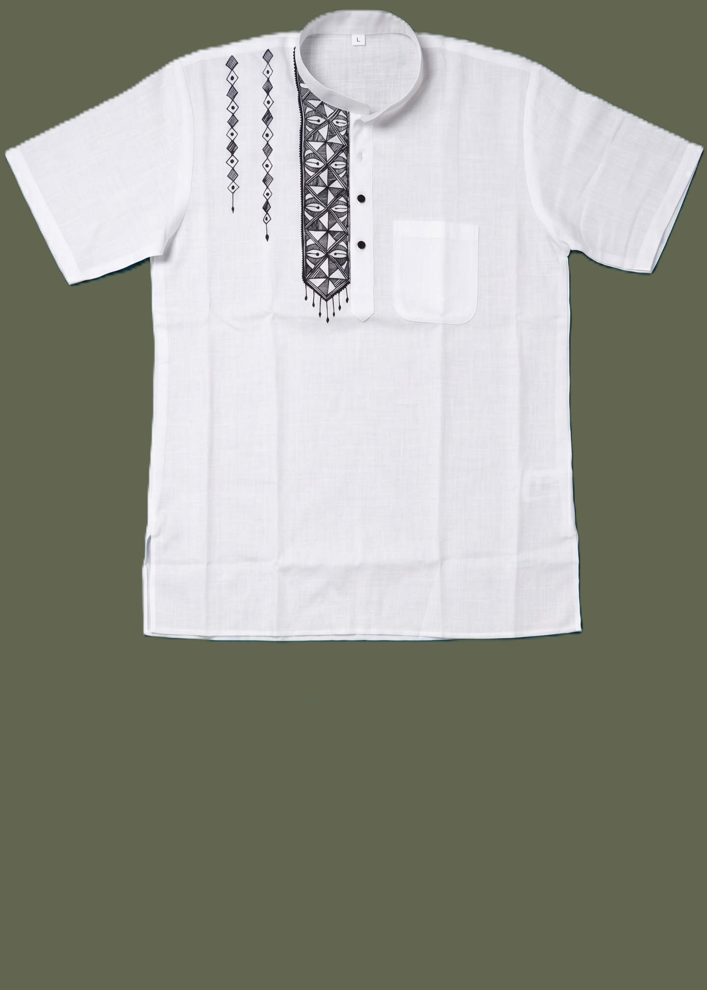 Hand-Painted Madhubani Art Men's Short Kurta • White • Linen-Cotton
