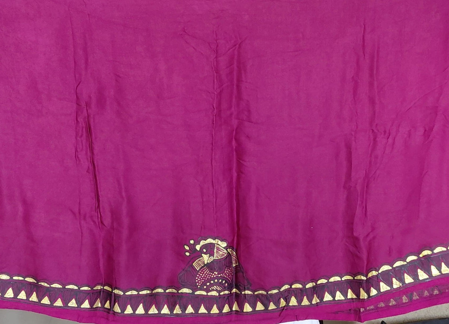 Mustard Modal Silk Madhubani Saree | Rangika Studio