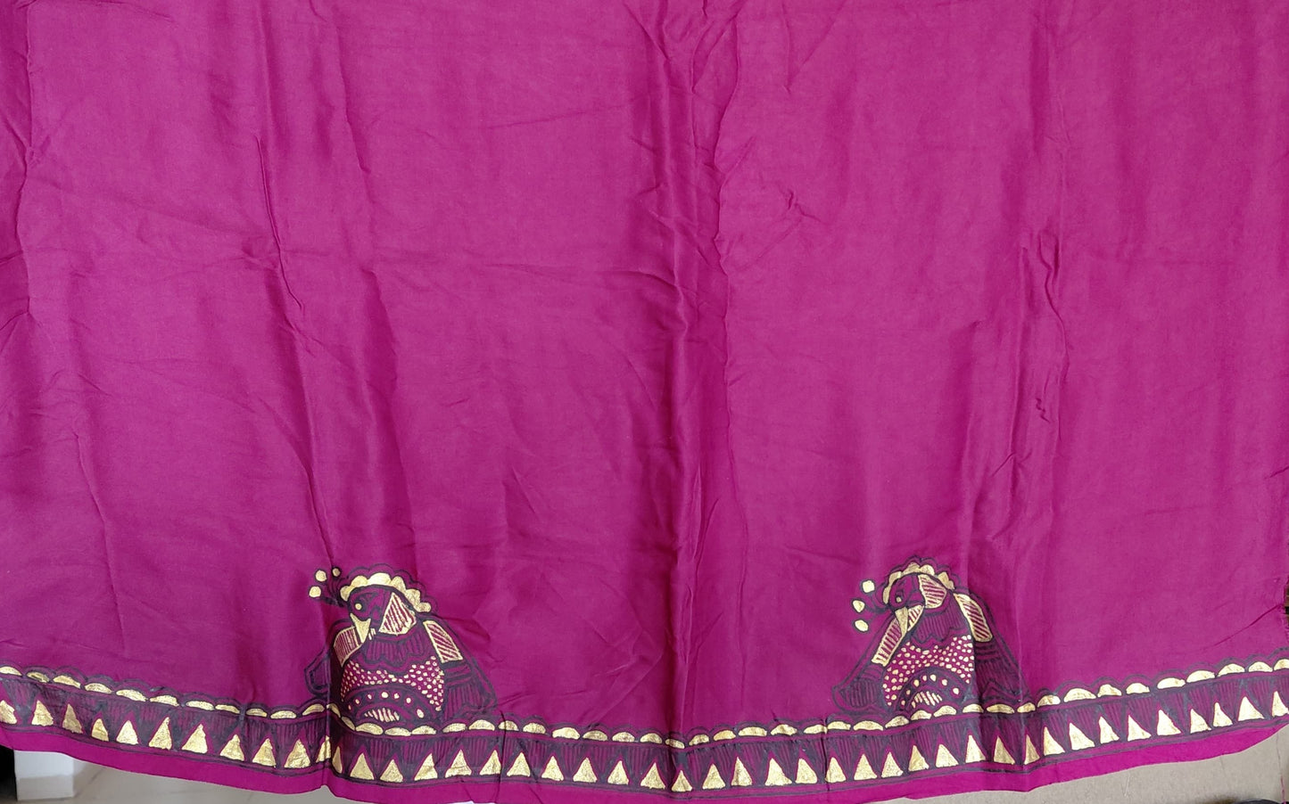 Mustard Modal Silk Madhubani Saree | Rangika Studio