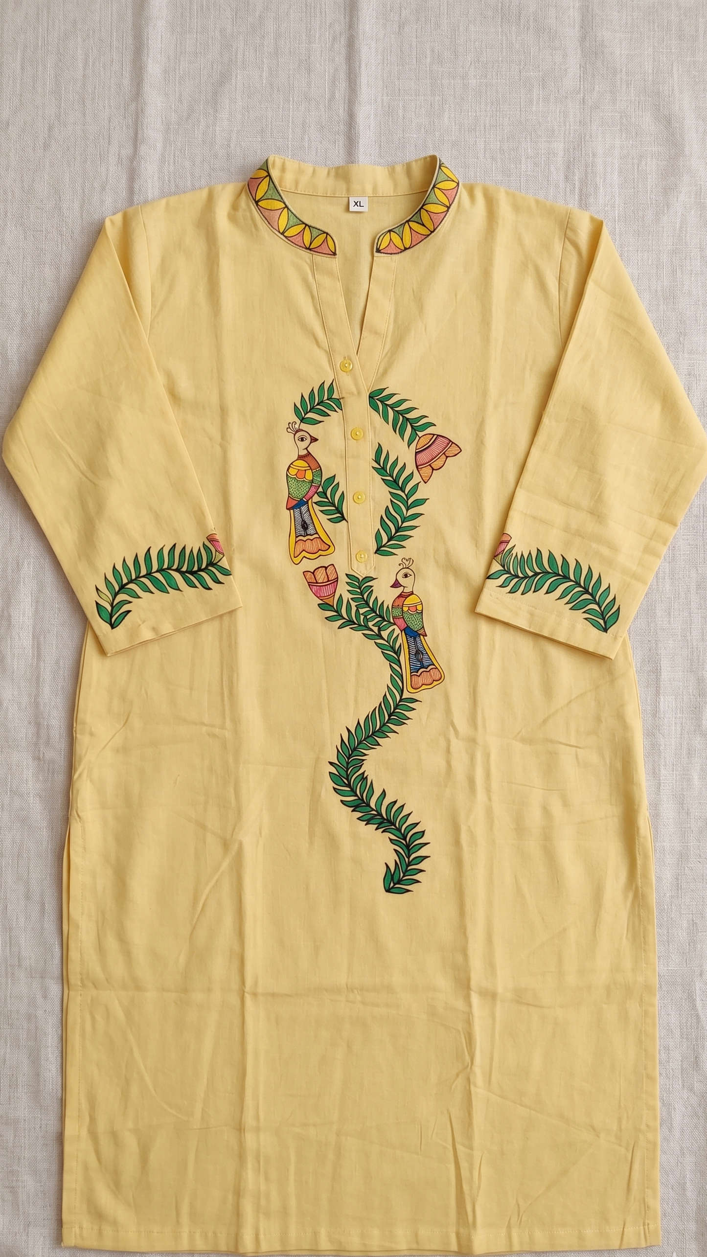 Mustard Yellow Hand-Painted Madhubani Cotton Kurta | Rangika Studio