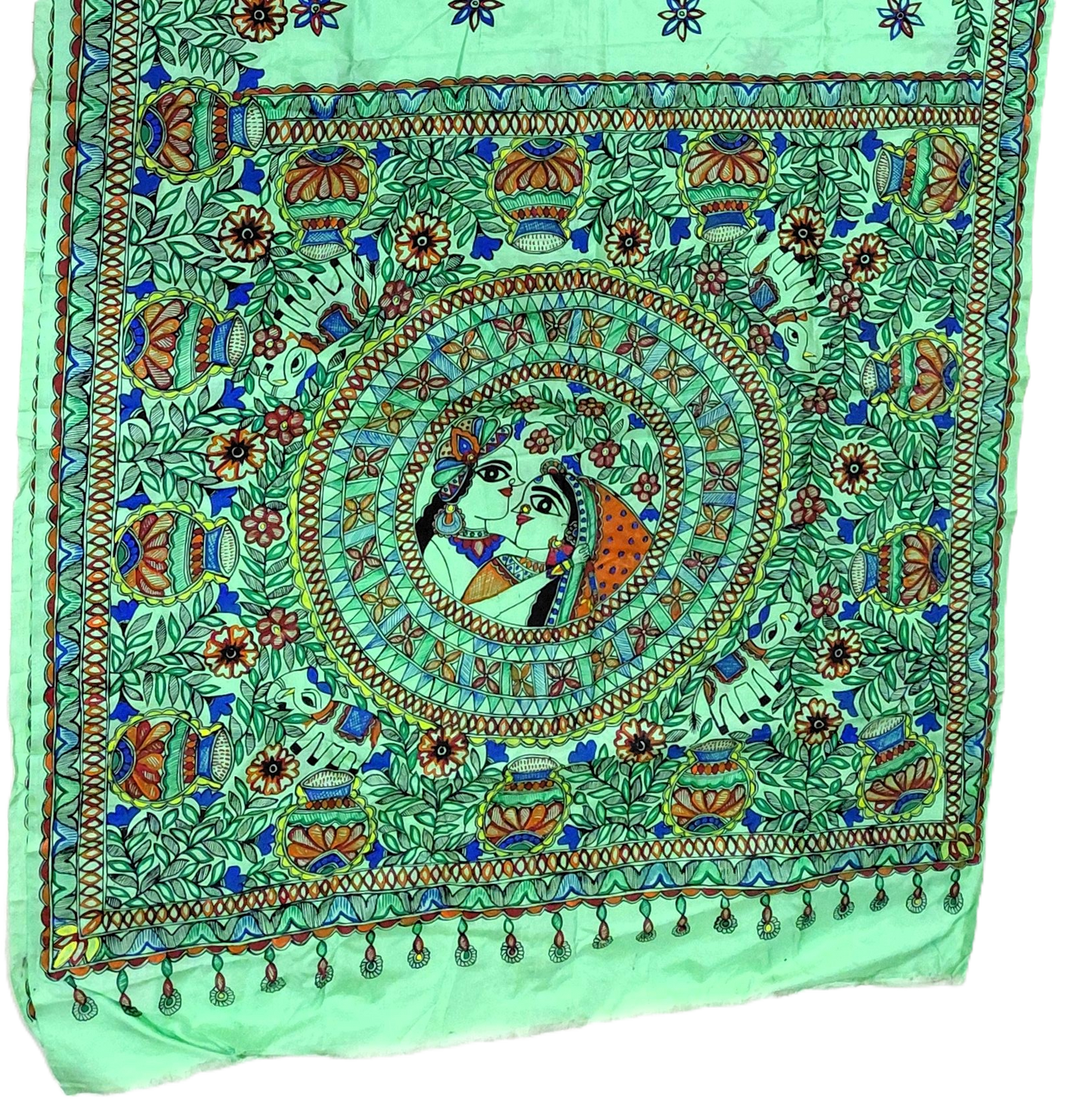 Mint Green Pure Silk Madhubani Saree | Rangika Studio