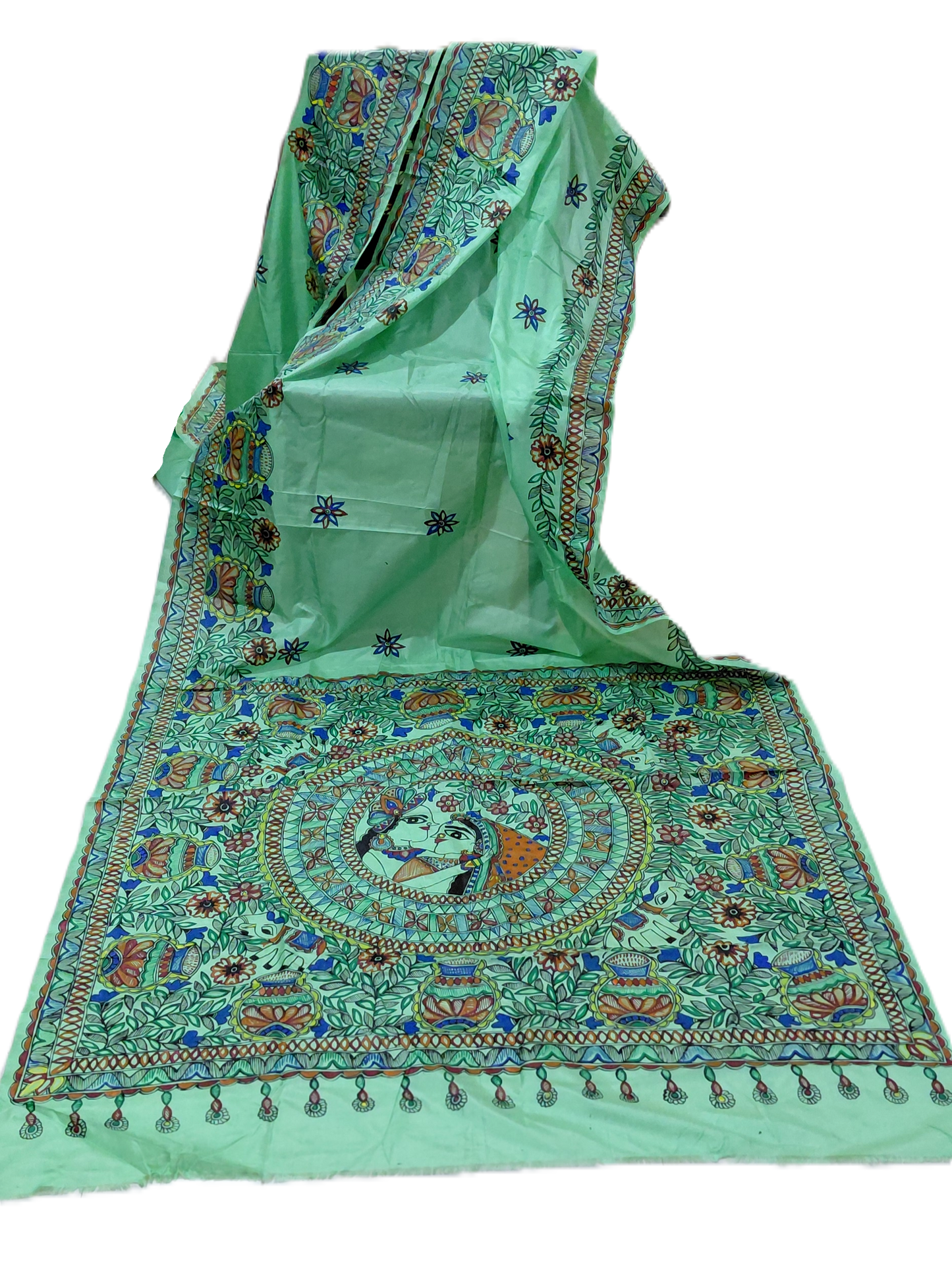 Mint Green Pure Silk Madhubani Saree | Rangika Studio