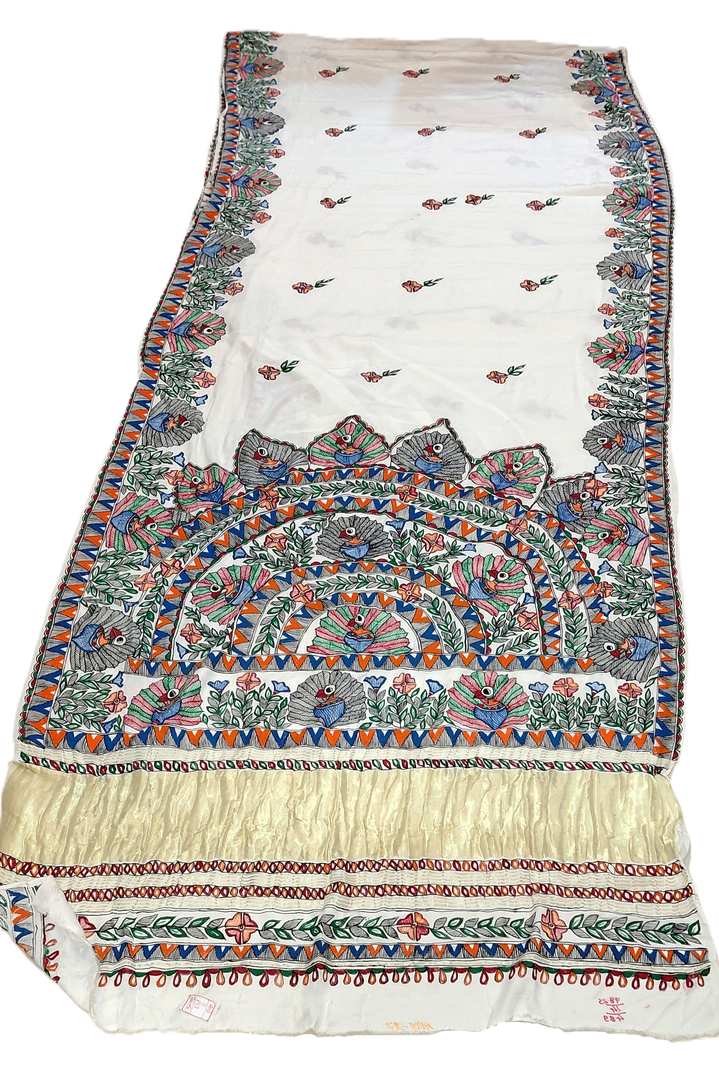Pear White Modal Silk MAdhubani Painting Saree