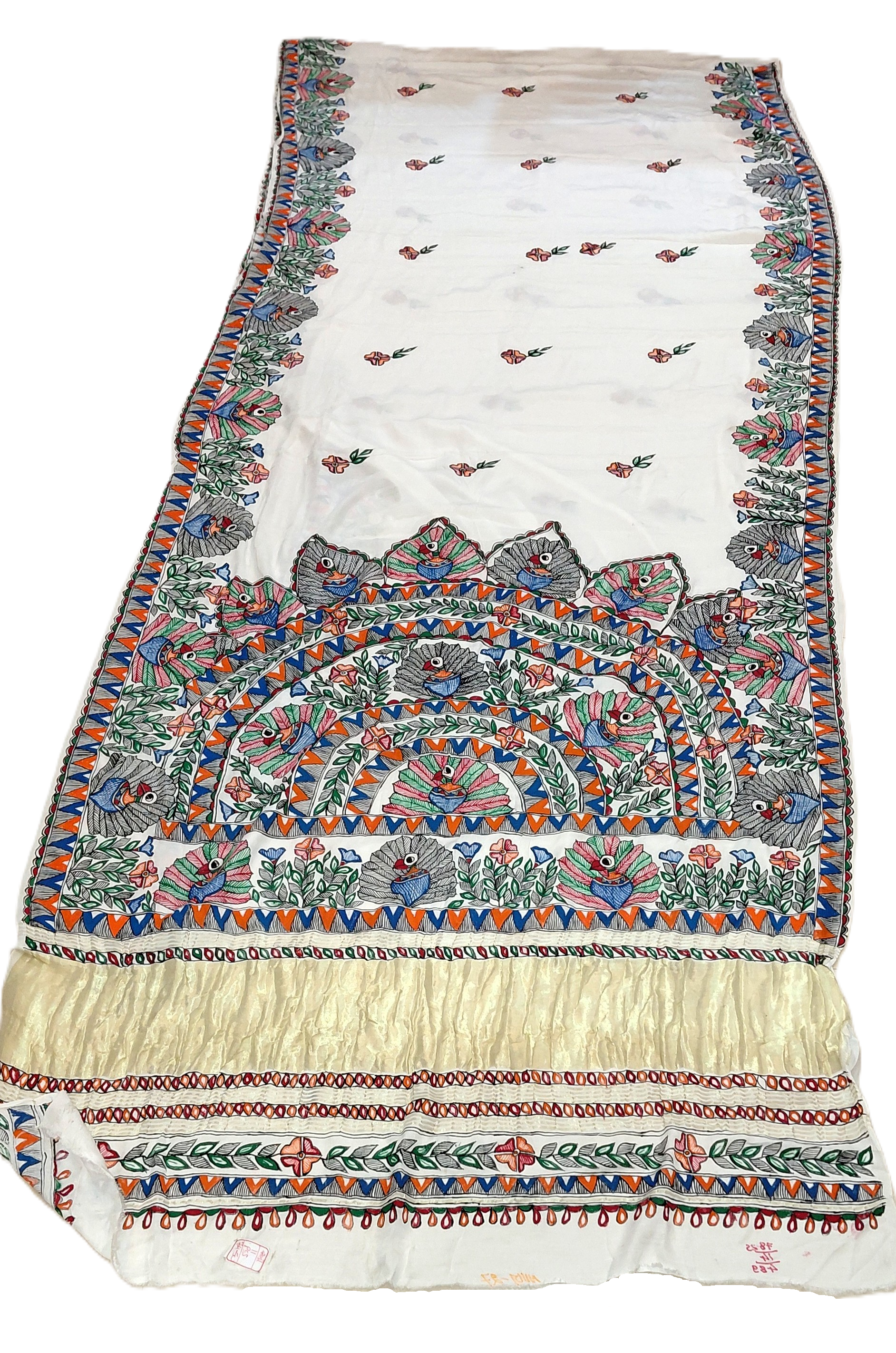 Pear White Modal Silk MAdhubani Painting Saree
