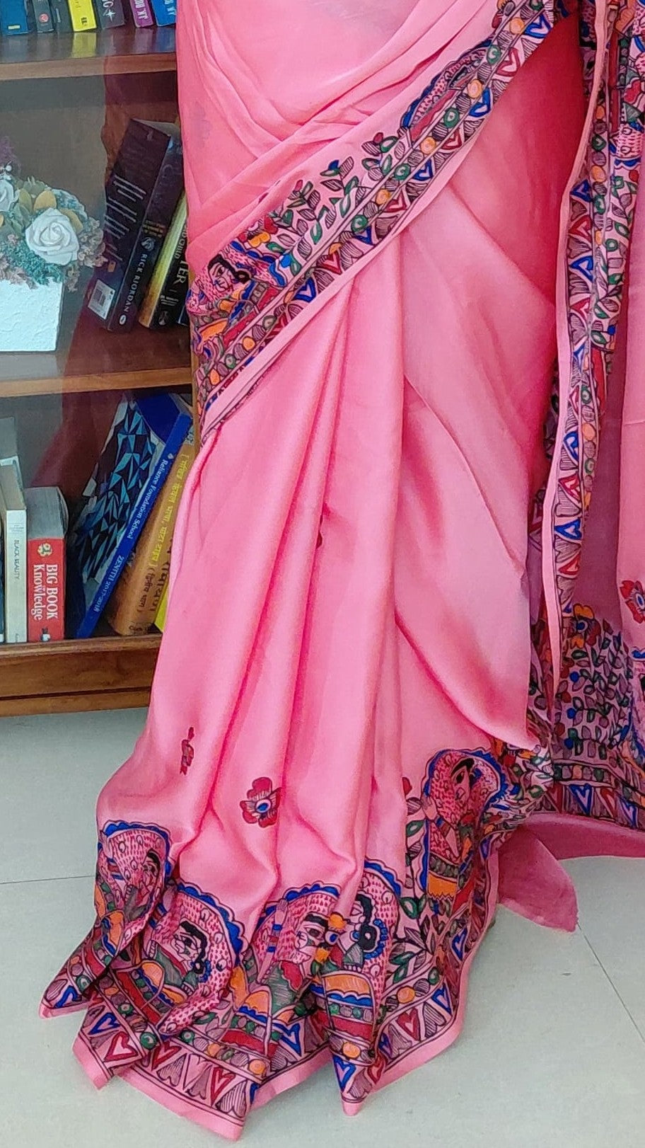 pink crepe saree drape look elegant styling