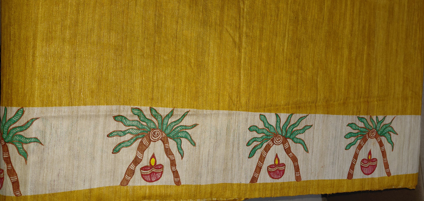 Mustard Tussar Ghicha Madhubani Saree | Rangika Studio