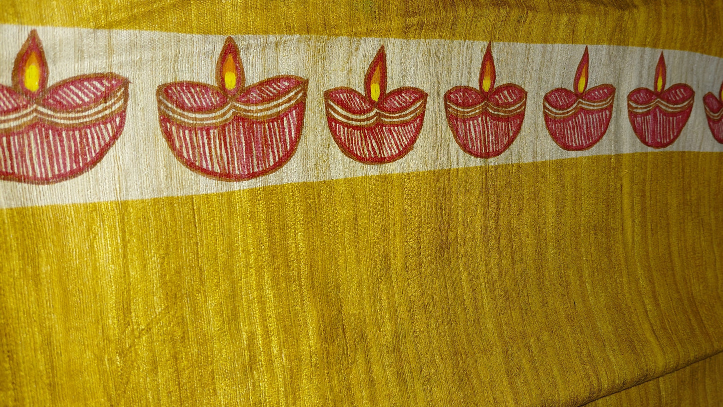 Mustard Tussar Ghicha Madhubani Saree | Rangika Studio