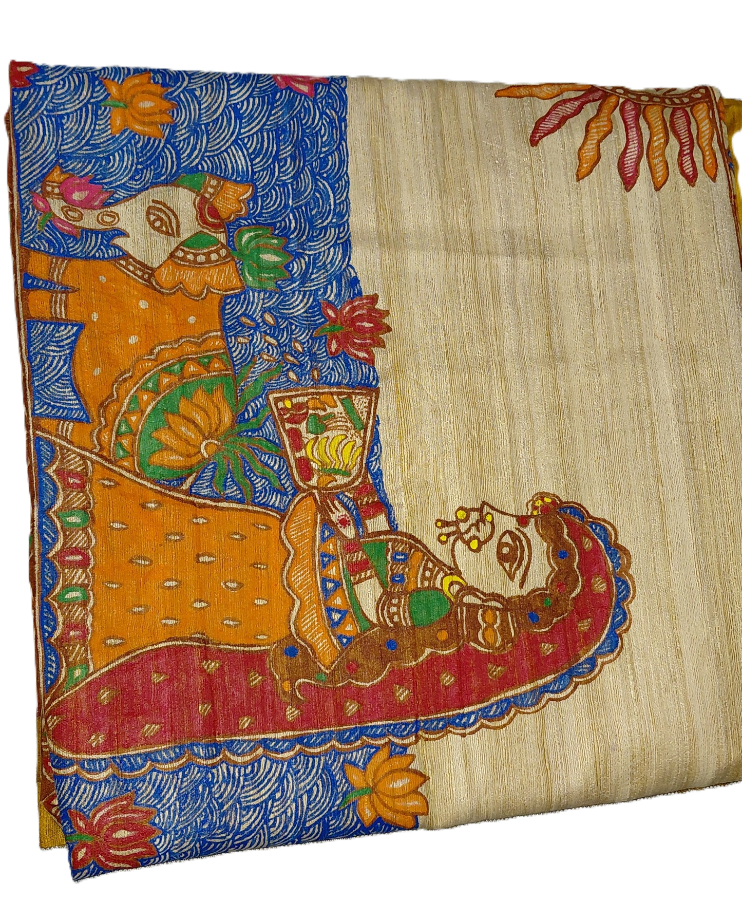 Mustard Tussar Ghicha Madhubani Saree | Rangika Studio