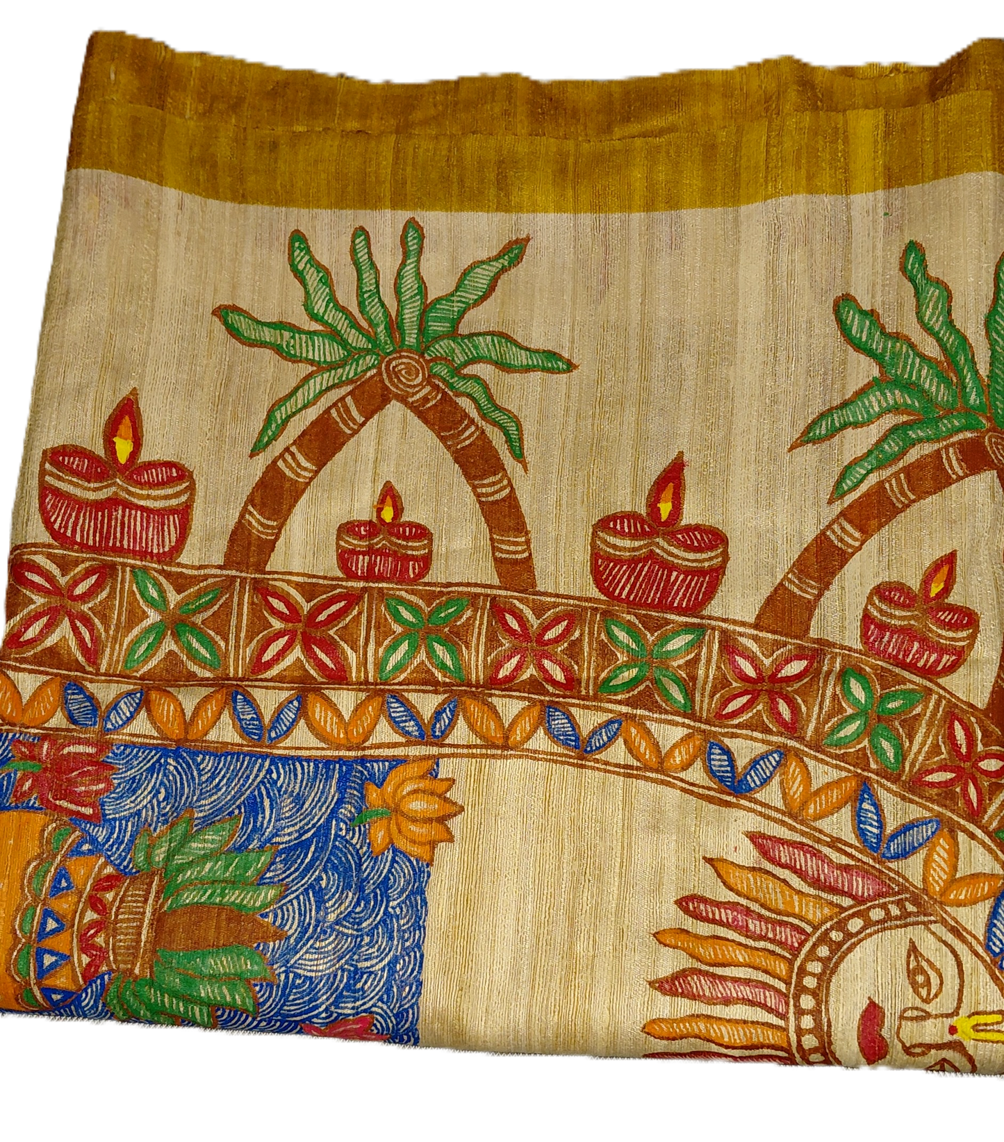 Mustard Tussar Ghicha Madhubani Saree | Rangika Studio