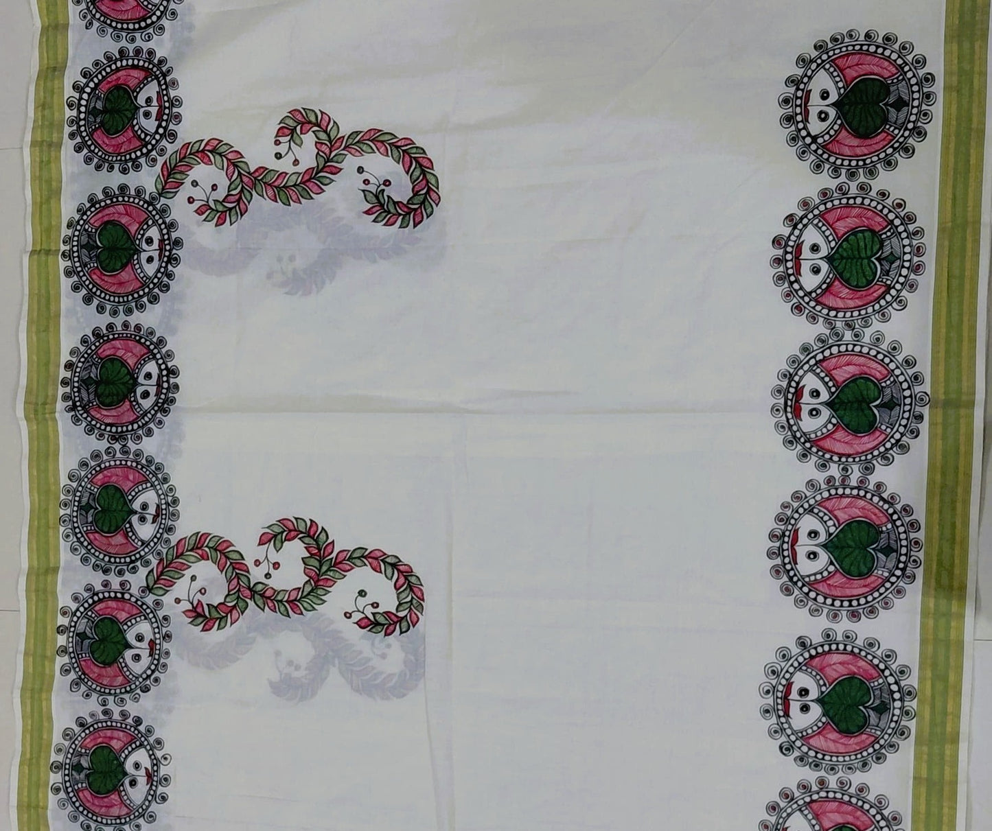 Ivory Kasavu Cotton Madhubani Saree | Rangika Studio