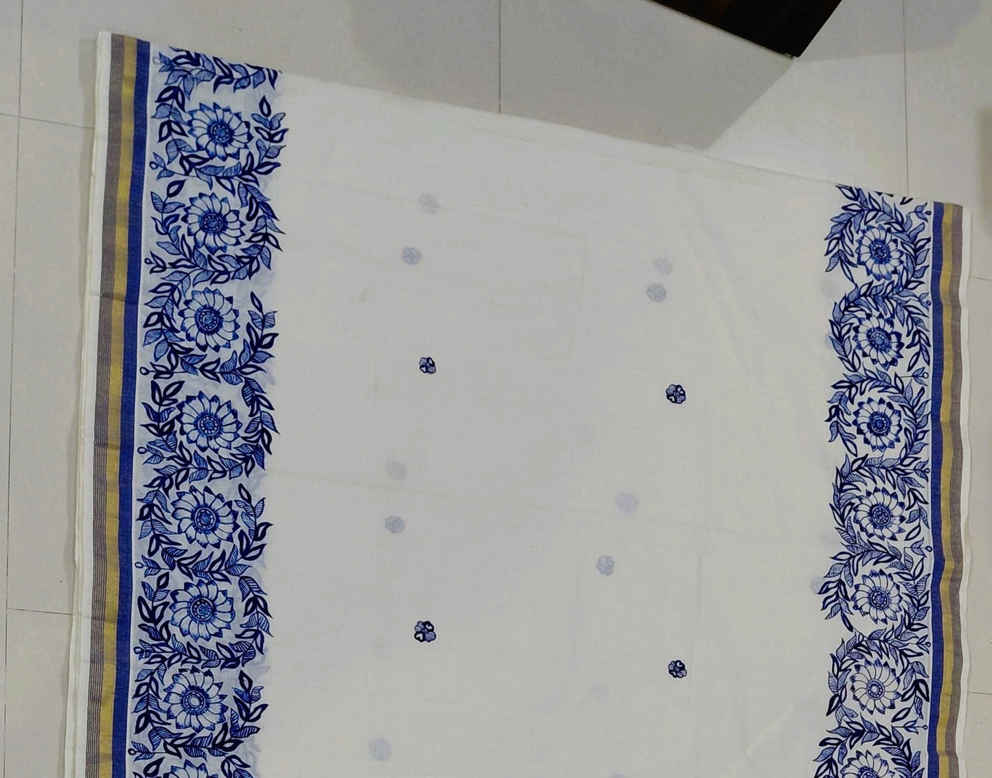 Ivory Kerala Cotton (Kasavu) Madhubani Saree | Rangika Studio
