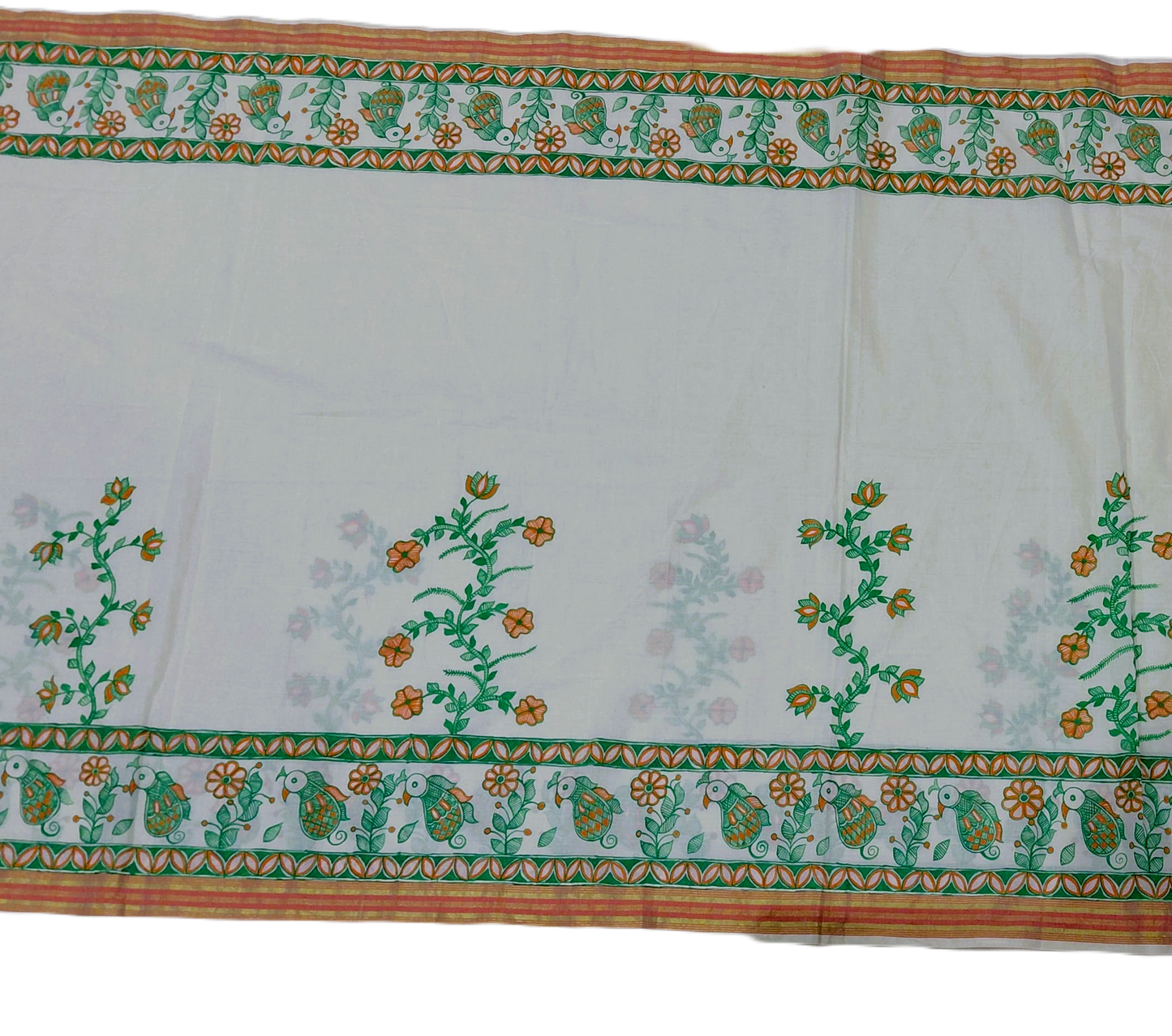 Ivory Kasavu Cotton Madhubani Saree | Rangika Studio
