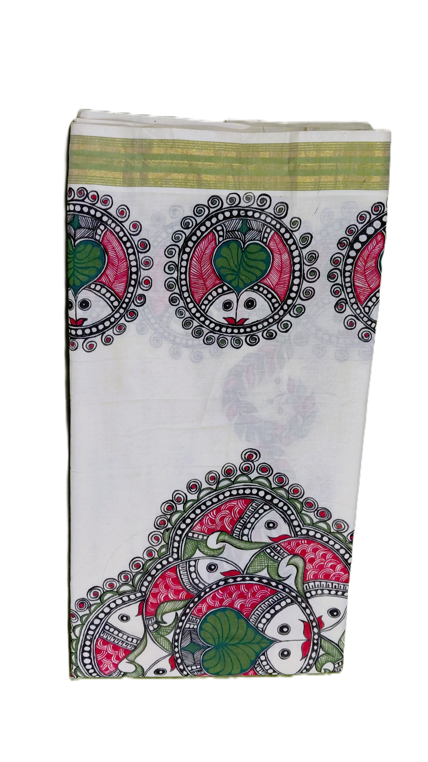 Ivory Kasavu Cotton Madhubani Saree | Rangika Studio