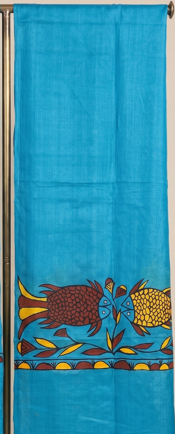 Hand-Painted Sohrai Art Pure Tussar Silk Dupatta – Twin Fish Motif in Azure Blue