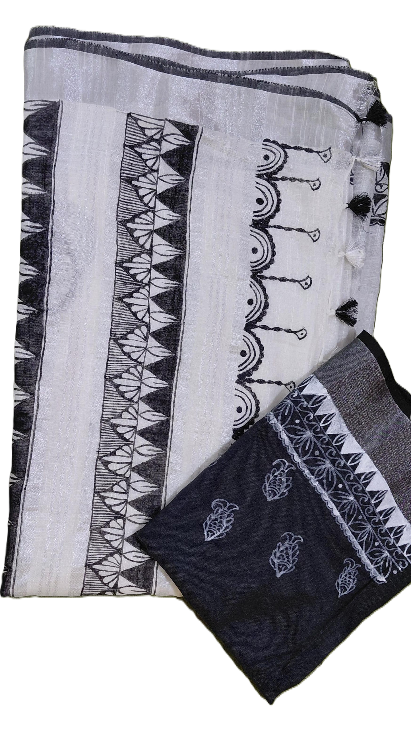 Black blouse with white Madhubani hand painting