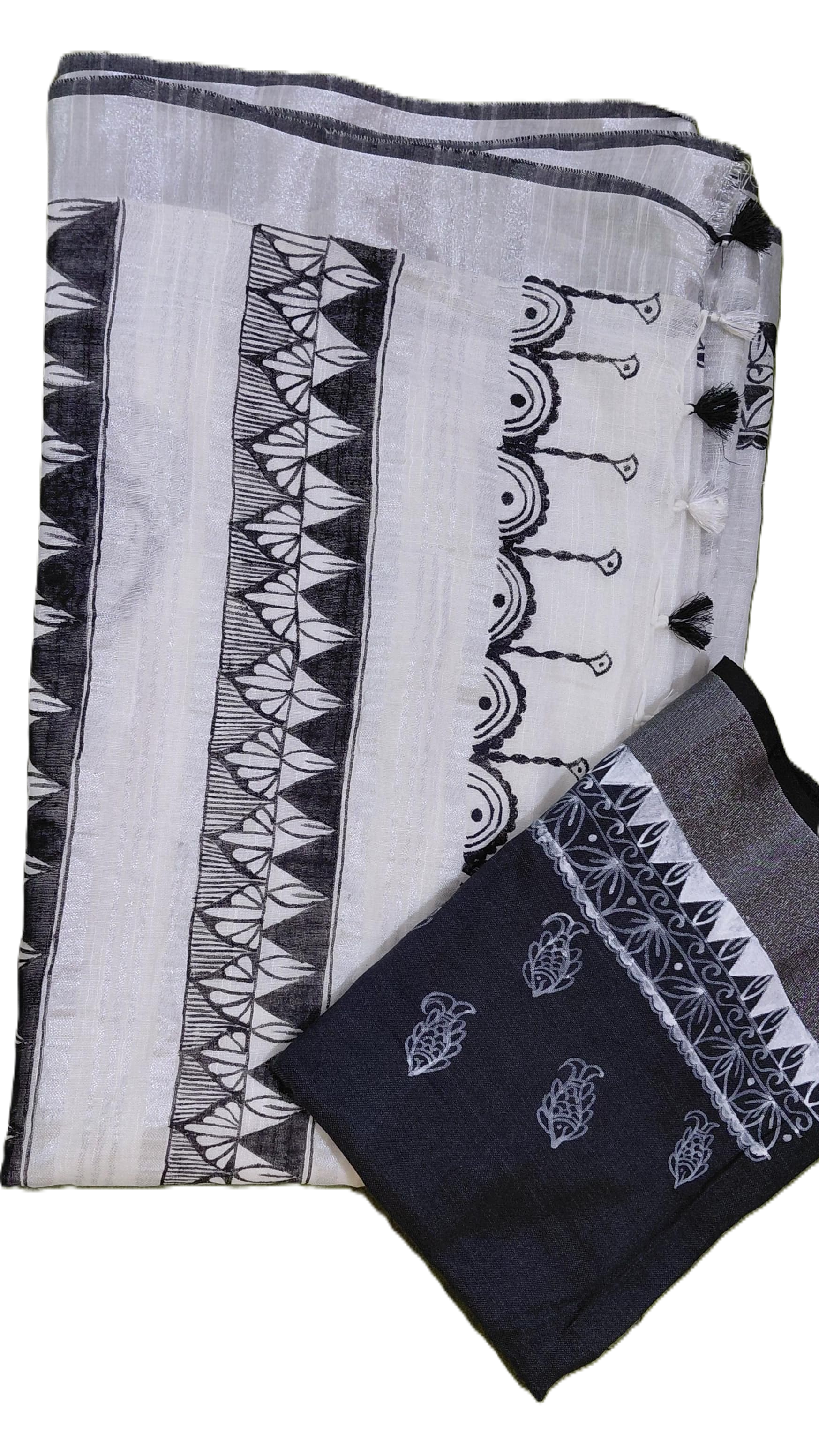 Black blouse with white Madhubani hand painting