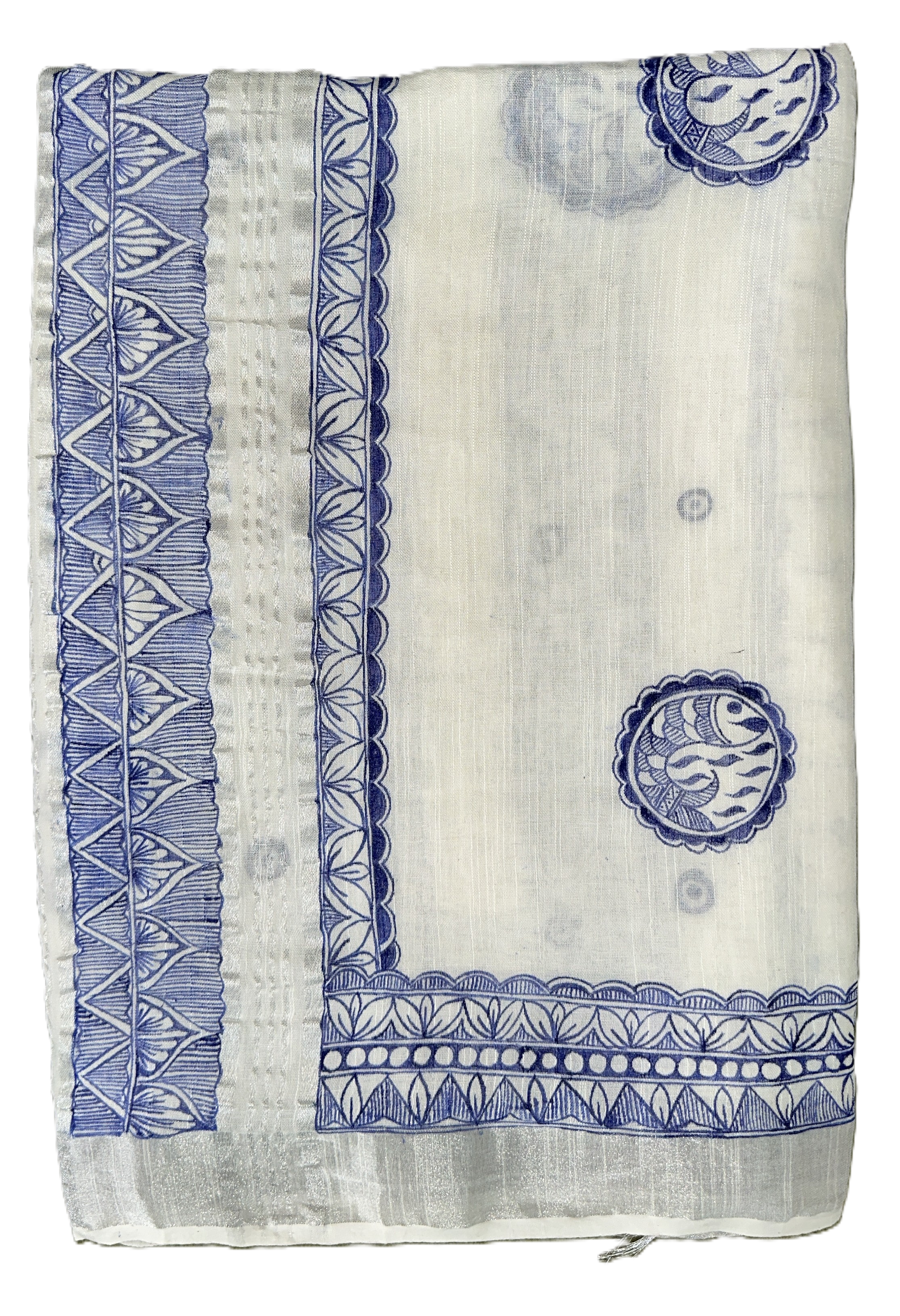 artisan hand painted linen saree Madhubani design