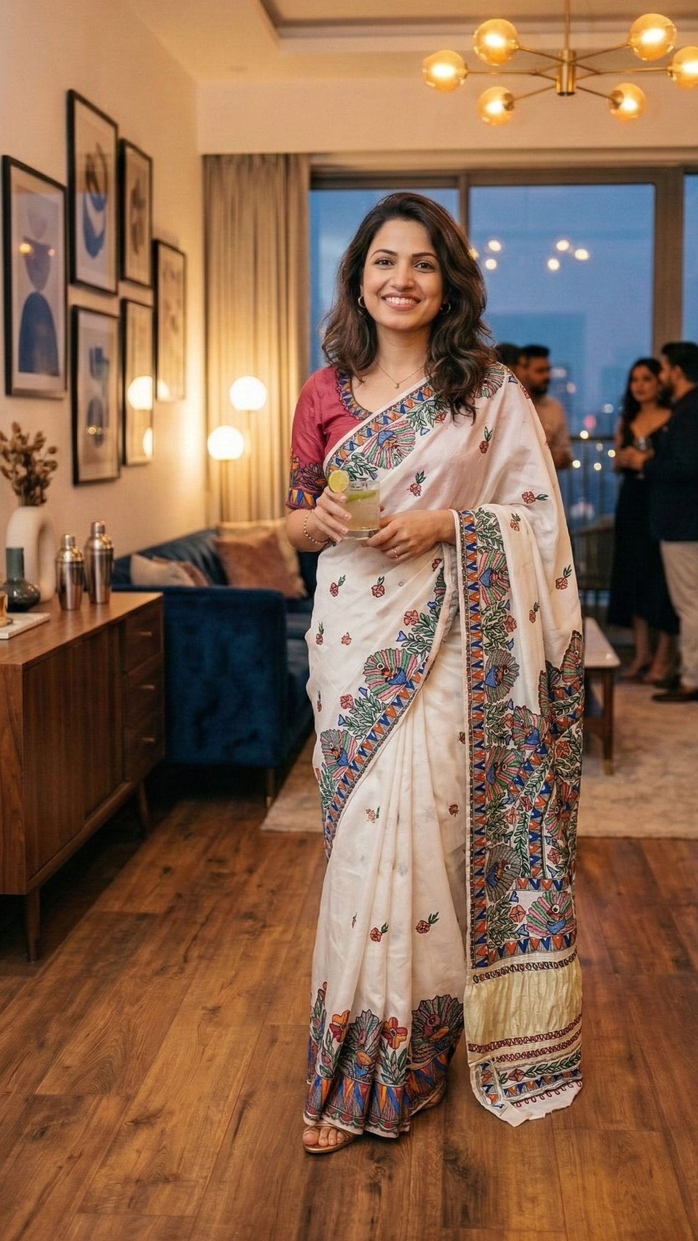 White ModalSilk madhubani paints Saree