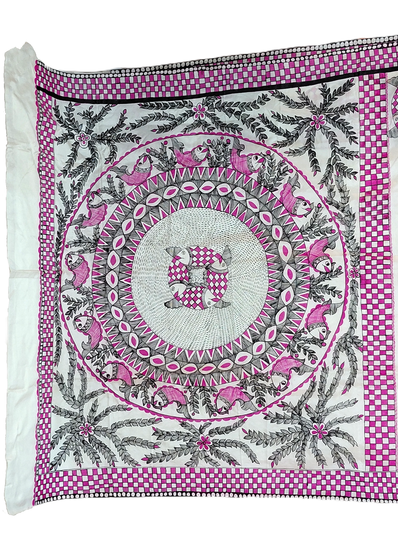Off White Pure Silk Madhubani Saree | Heirloom Mithila Art | Rangika Studio