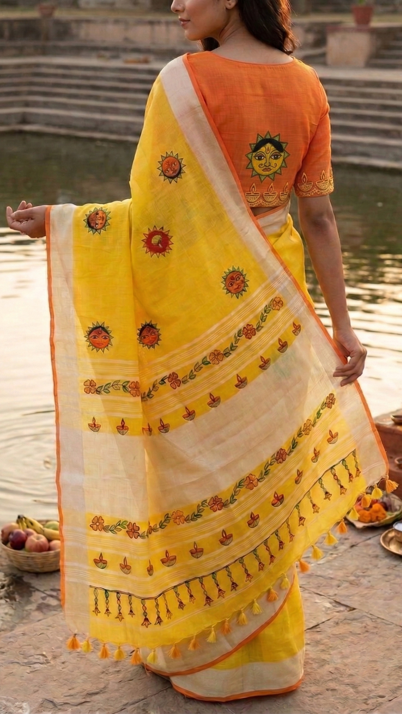 ⭐ Mustard Linen Madhubani Saree | Rangika Studio