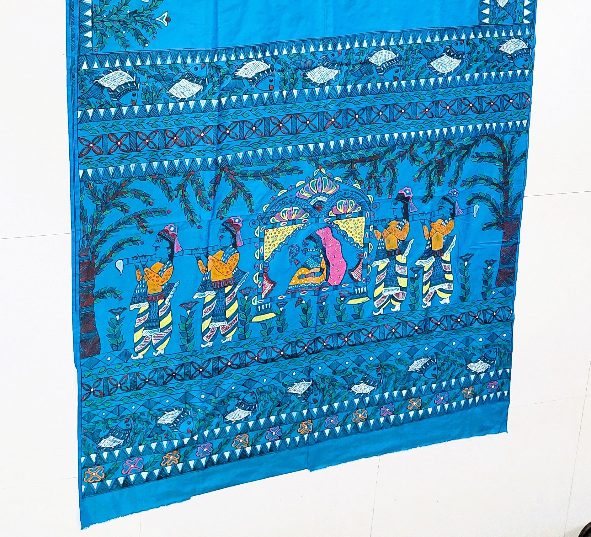 hand painted mithila saree pallu detail