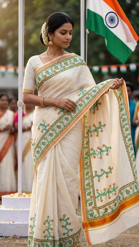 Kerala Cotton Madhubani Hand painted Saree
