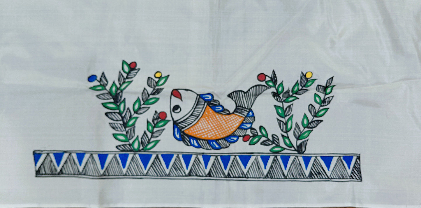 💠Turquoise Blue Pure Silk Madhubani Saree