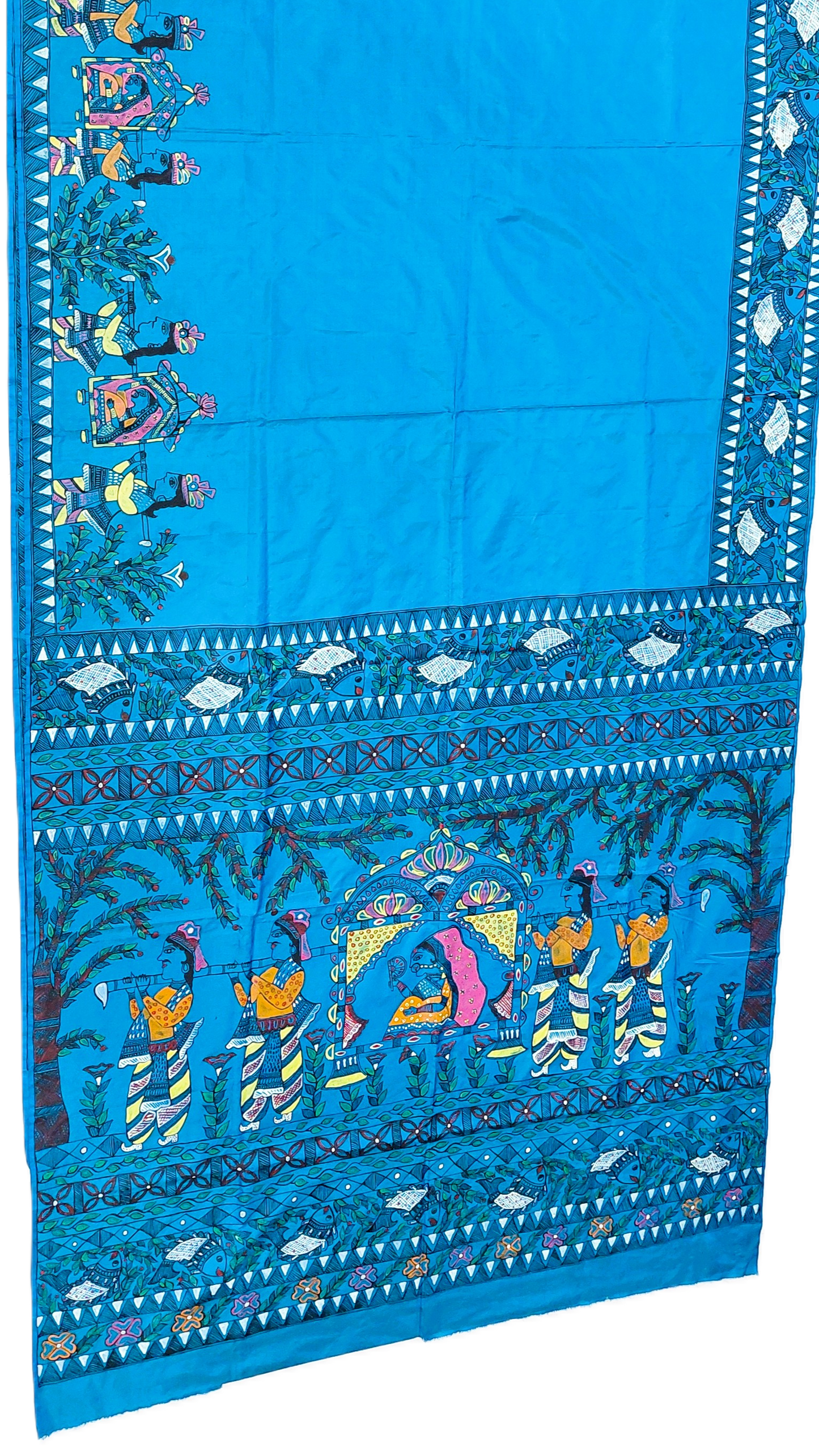turquoise blue madhubani silk saree doli kahar theme