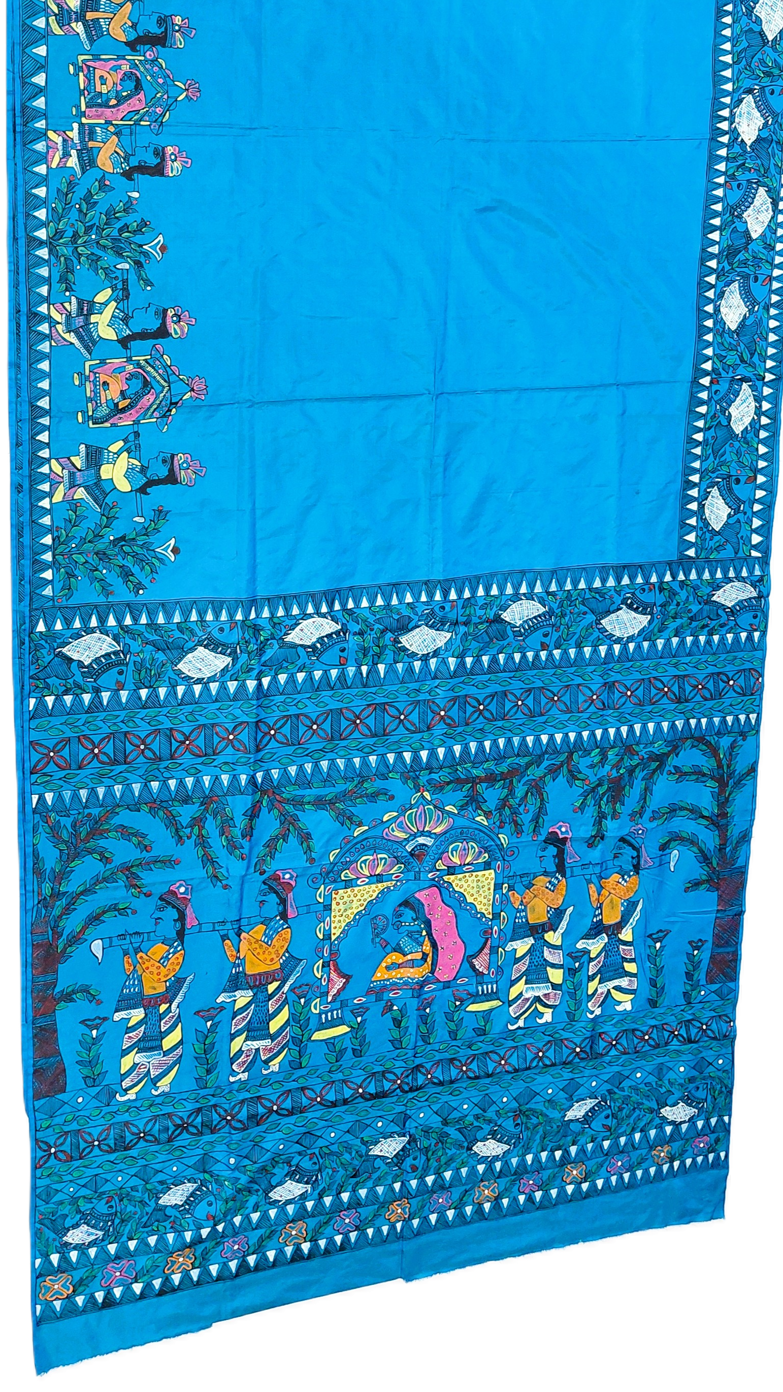 turquoise blue madhubani silk saree doli kahar theme